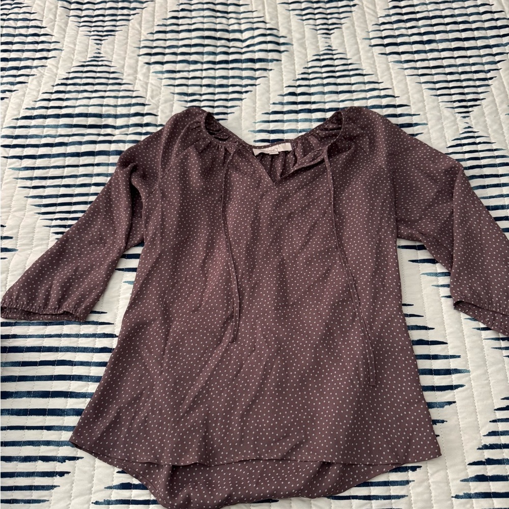 LOFT Brown Relaxed Tie Front Blouse